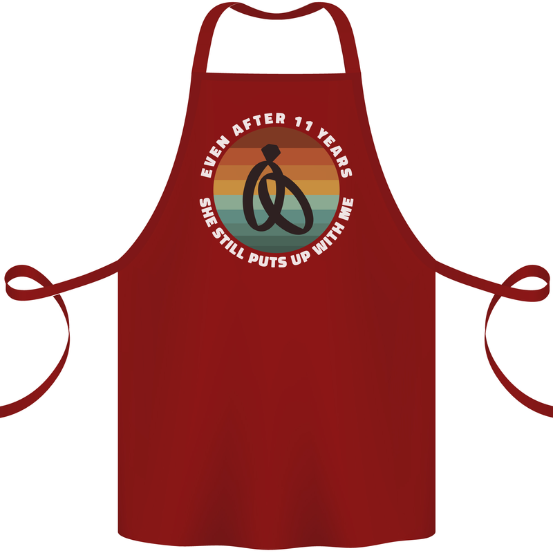 11 Year Wedding Anniversary 11th Marriage Cotton Apron 100% Organic Maroon