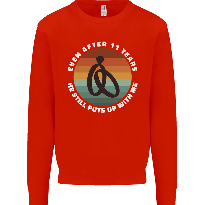 11 Year Wedding Anniversary 11th Marriage Mens Sweatshirt Jumper Bright Red