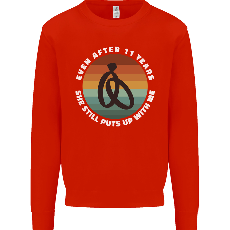 11 Year Wedding Anniversary 11th Marriage Mens Sweatshirt Jumper Bright Red