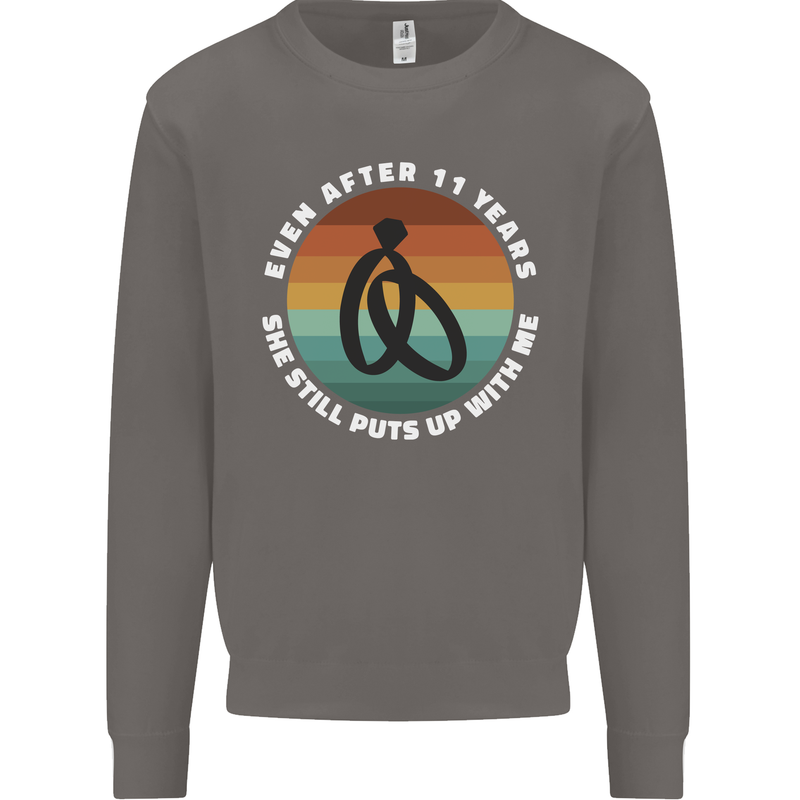 11 Year Wedding Anniversary 11th Marriage Mens Sweatshirt Jumper Charcoal