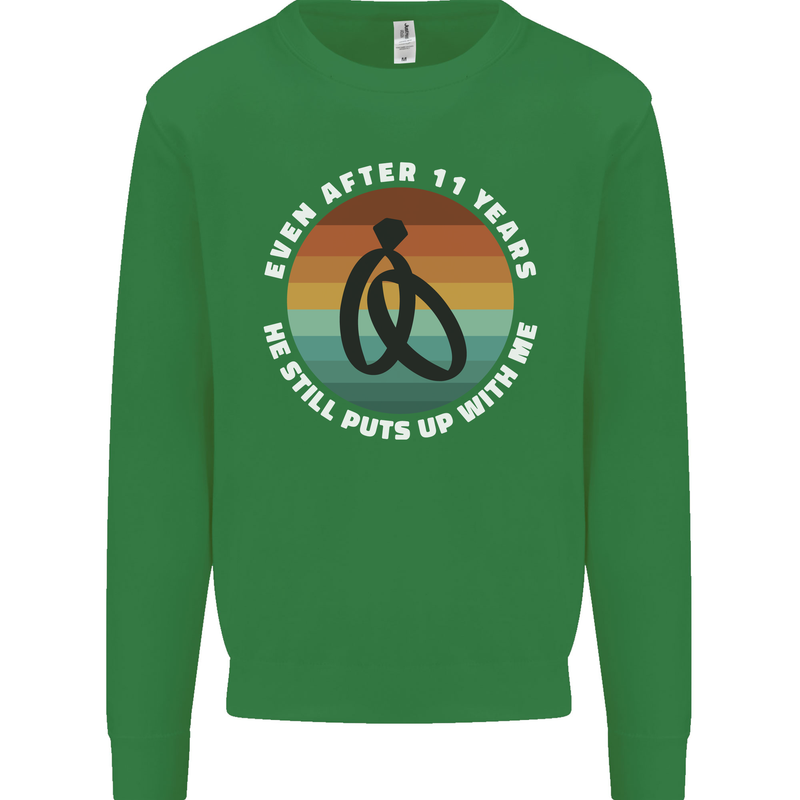 11 Year Wedding Anniversary 11th Marriage Mens Sweatshirt Jumper Irish Green