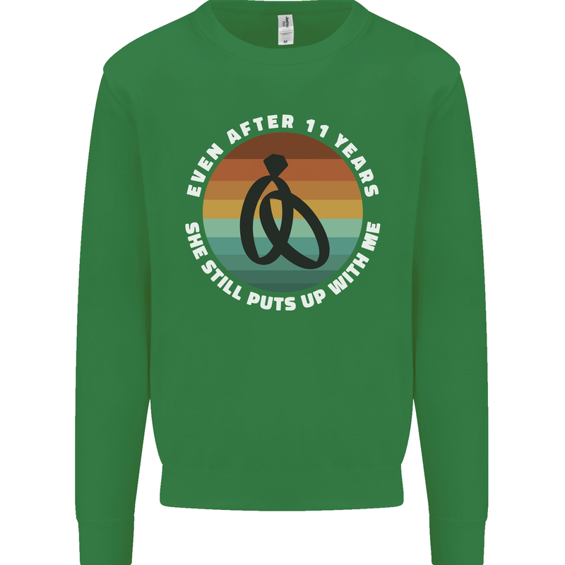 11 Year Wedding Anniversary 11th Marriage Mens Sweatshirt Jumper Irish Green
