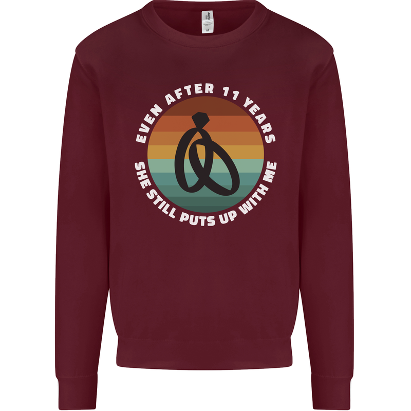 11 Year Wedding Anniversary 11th Marriage Mens Sweatshirt Jumper Maroon