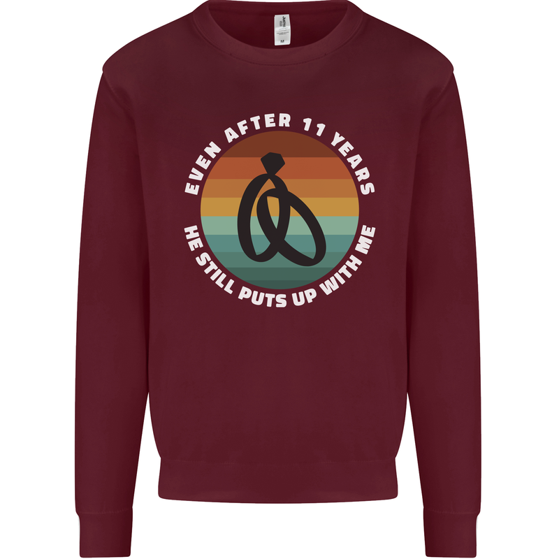 11 Year Wedding Anniversary 11th Marriage Mens Sweatshirt Jumper Maroon