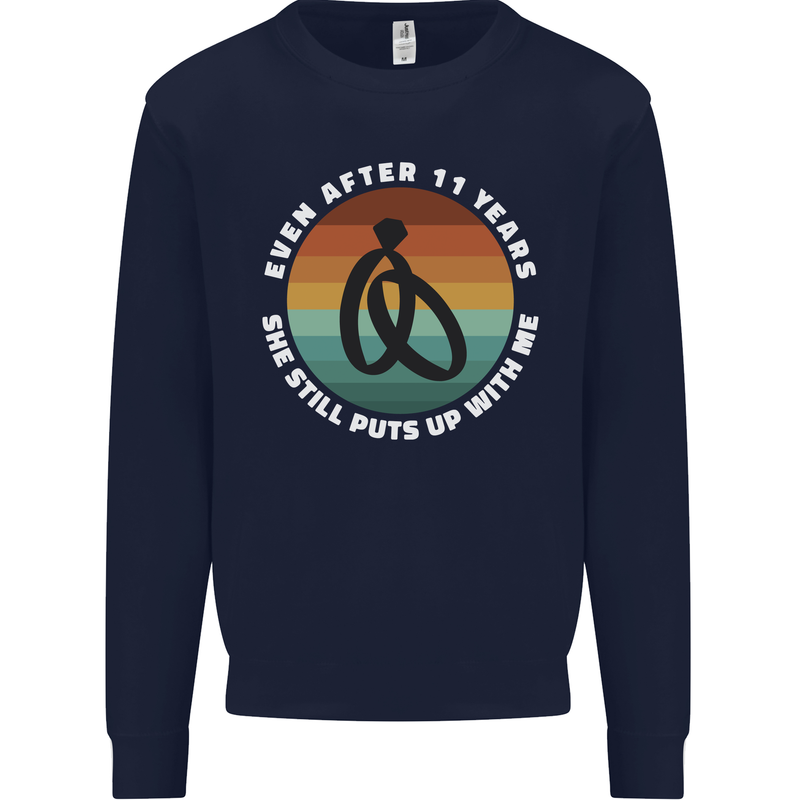 11 Year Wedding Anniversary 11th Marriage Mens Sweatshirt Jumper Navy Blue