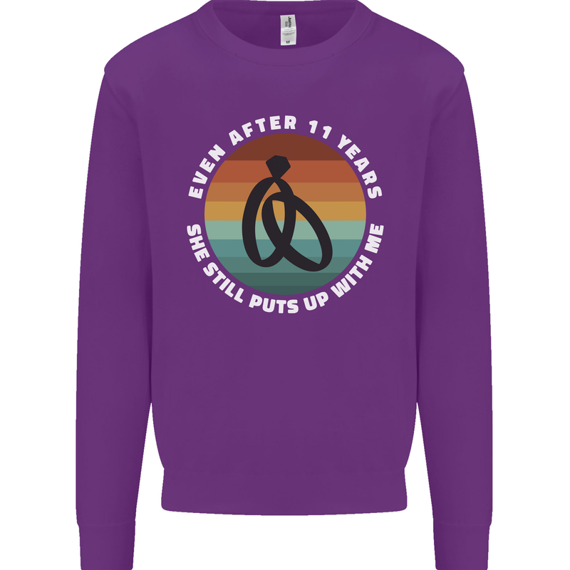 11 Year Wedding Anniversary 11th Marriage Mens Sweatshirt Jumper Purple