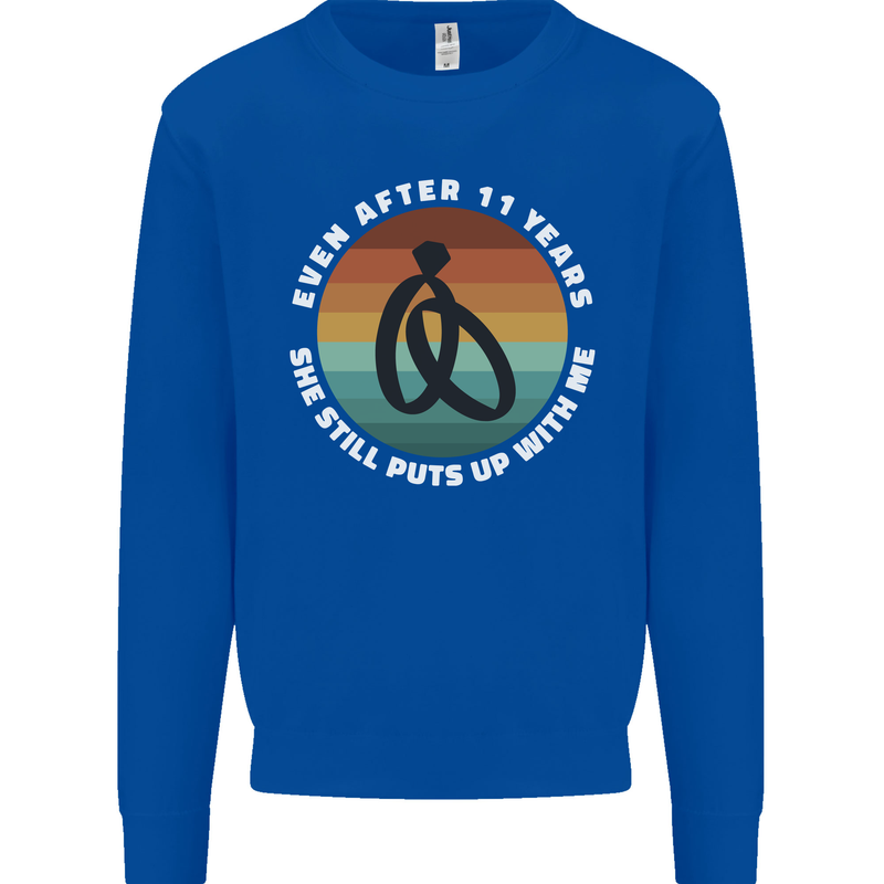 11 Year Wedding Anniversary 11th Marriage Mens Sweatshirt Jumper Royal Blue