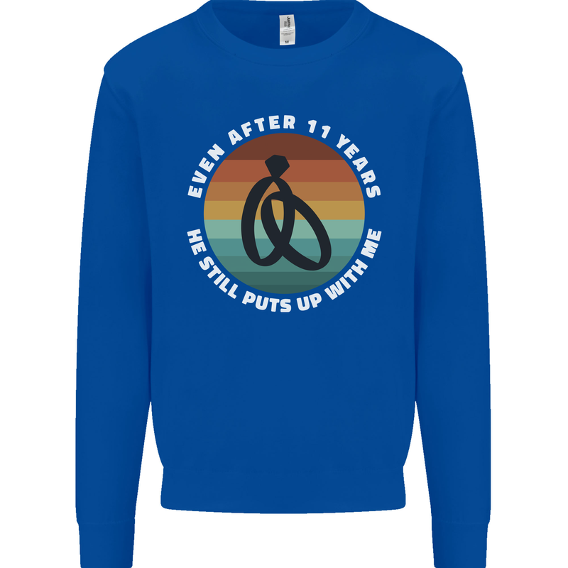 11 Year Wedding Anniversary 11th Marriage Mens Sweatshirt Jumper Royal Blue