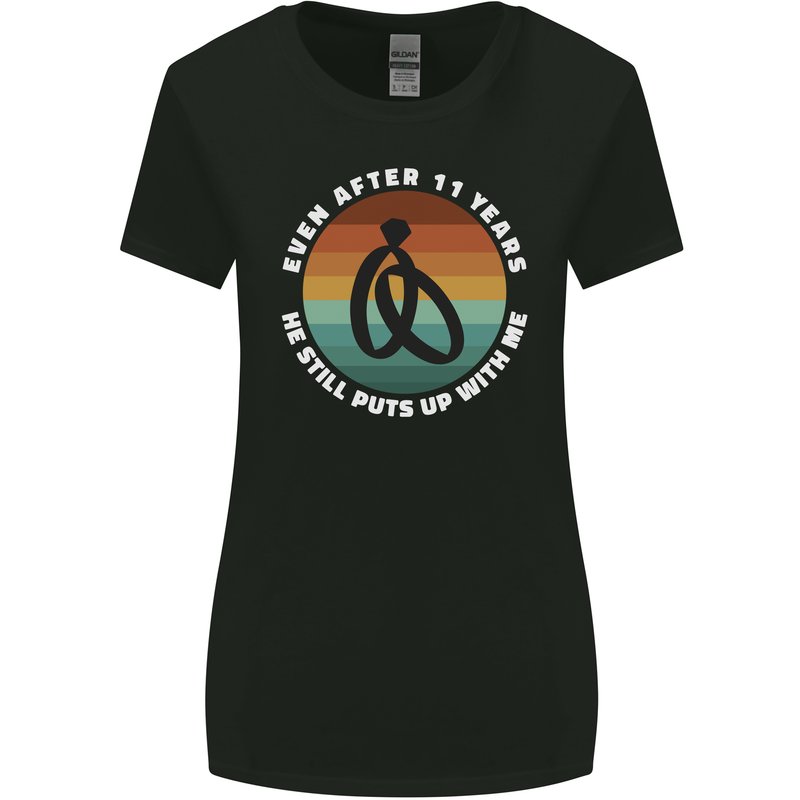 11 Year Wedding Anniversary 11th Marriage Womens Wider Cut T-Shirt Black