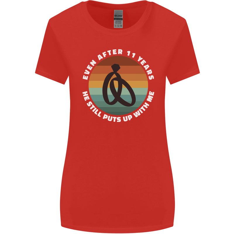 11 Year Wedding Anniversary 11th Marriage Womens Wider Cut T-Shirt Red