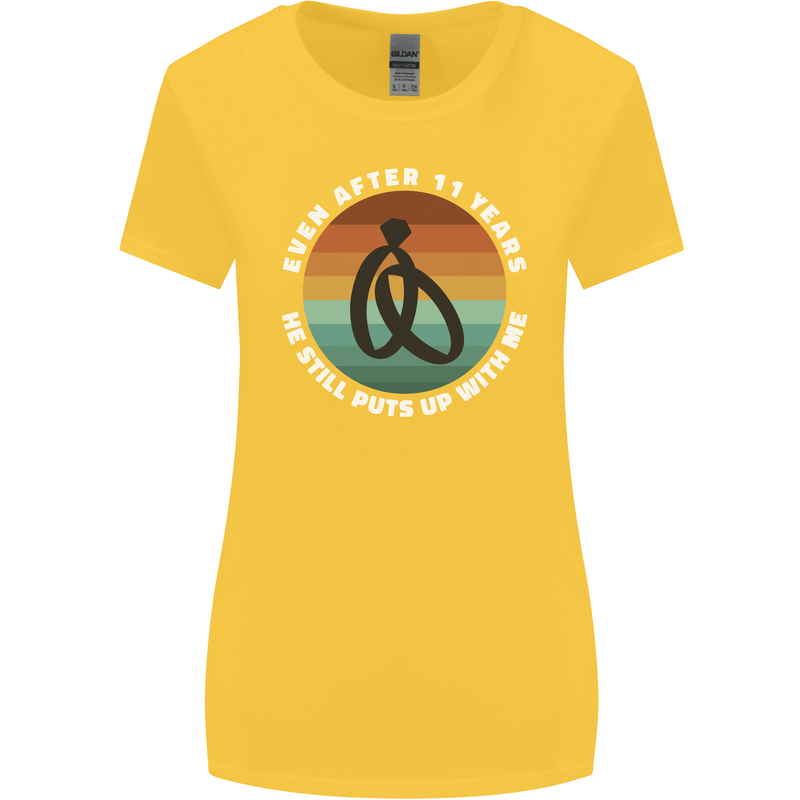 11 Year Wedding Anniversary 11th Marriage Womens Wider Cut T-Shirt Yellow