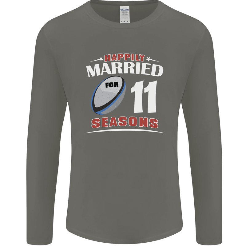 11 Year Wedding Anniversary 11th Rugby Mens Long Sleeve T-Shirt Charcoal