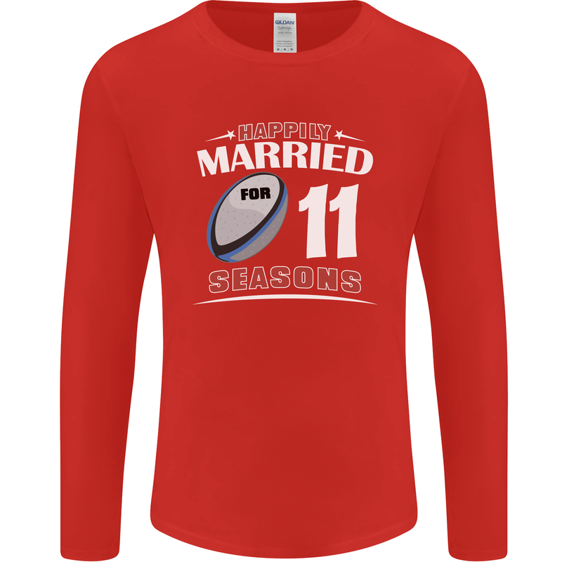 11 Year Wedding Anniversary 11th Rugby Mens Long Sleeve T-Shirt Red