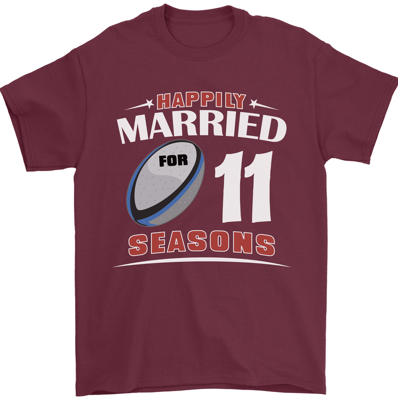 11 Year Wedding Anniversary 11th Rugby Mens T-Shirt 100% Cotton Maroon