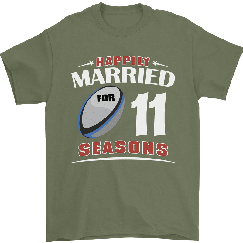 11 Year Wedding Anniversary 11th Rugby Mens T-Shirt 100% Cotton Military Green