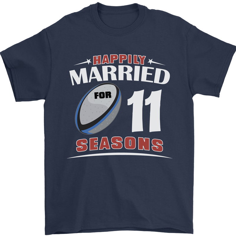 11 Year Wedding Anniversary 11th Rugby Mens T-Shirt 100% Cotton Navy Blue