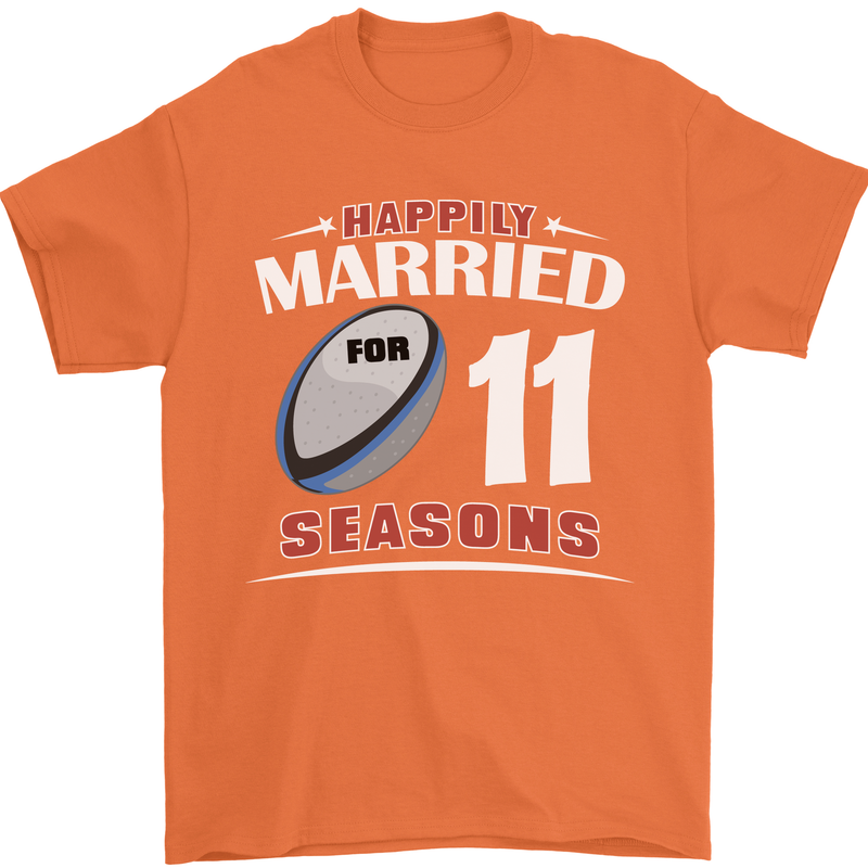 11 Year Wedding Anniversary 11th Rugby Mens T-Shirt 100% Cotton Orange