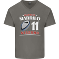 11 Year Wedding Anniversary 11th Rugby Mens V-Neck Cotton T-Shirt Charcoal