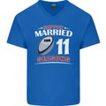 11 Year Wedding Anniversary 11th Rugby Mens V-Neck Cotton T-Shirt Royal Blue