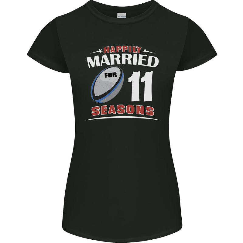 11 Year Wedding Anniversary 11th Rugby Womens Petite Cut T-Shirt Black