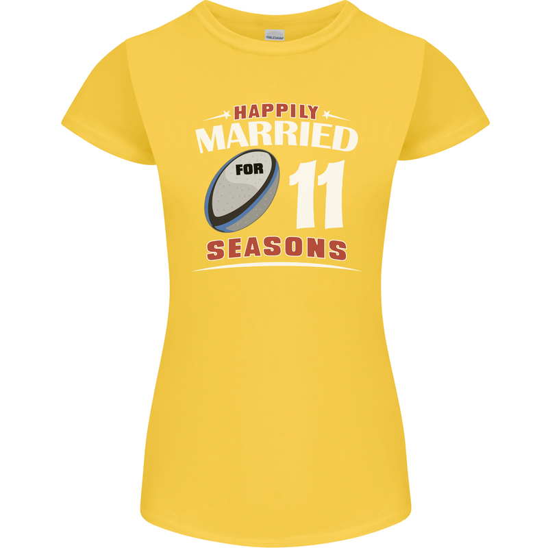 11 Year Wedding Anniversary 11th Rugby Womens Petite Cut T-Shirt Yellow