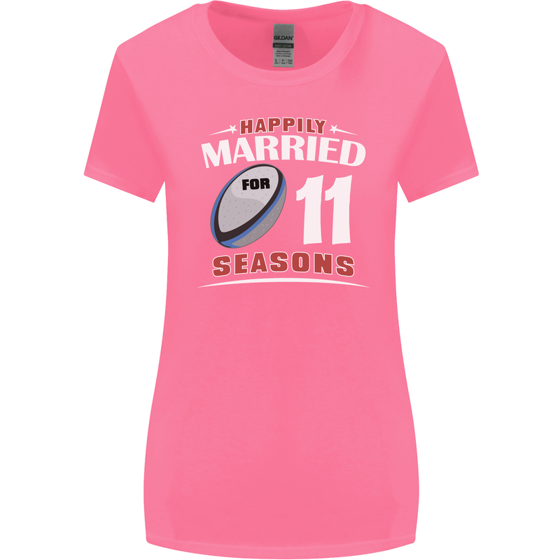 11 Year Wedding Anniversary 11th Rugby Womens Wider Cut T-Shirt Azalea