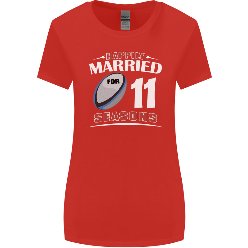 11 Year Wedding Anniversary 11th Rugby Womens Wider Cut T-Shirt Red