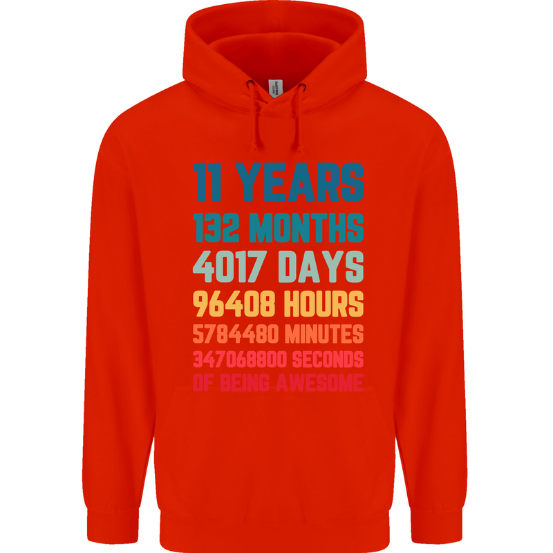 11th Birthday 11 Year Old Childrens Kids Hoodie Bright Red