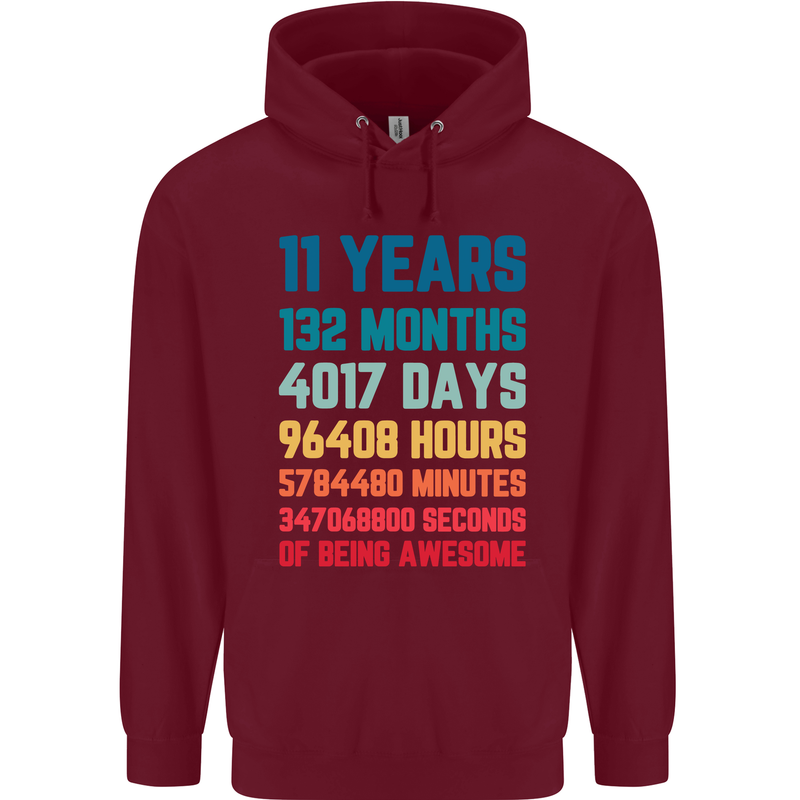 11th Birthday 11 Year Old Childrens Kids Hoodie Maroon