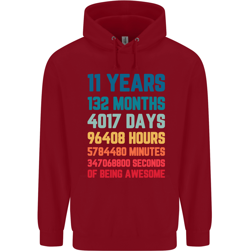 11th Birthday 11 Year Old Childrens Kids Hoodie Red