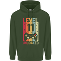 11th Birthday 11 Year Old Level Up Gamming Childrens Kids Hoodie Forest Green