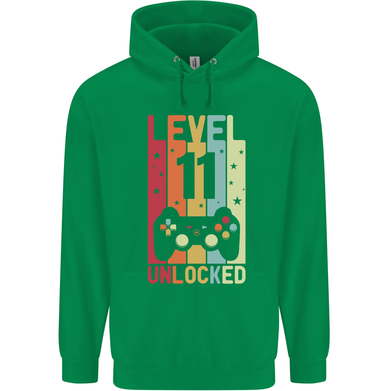 11th Birthday 11 Year Old Level Up Gamming Childrens Kids Hoodie Irish Green