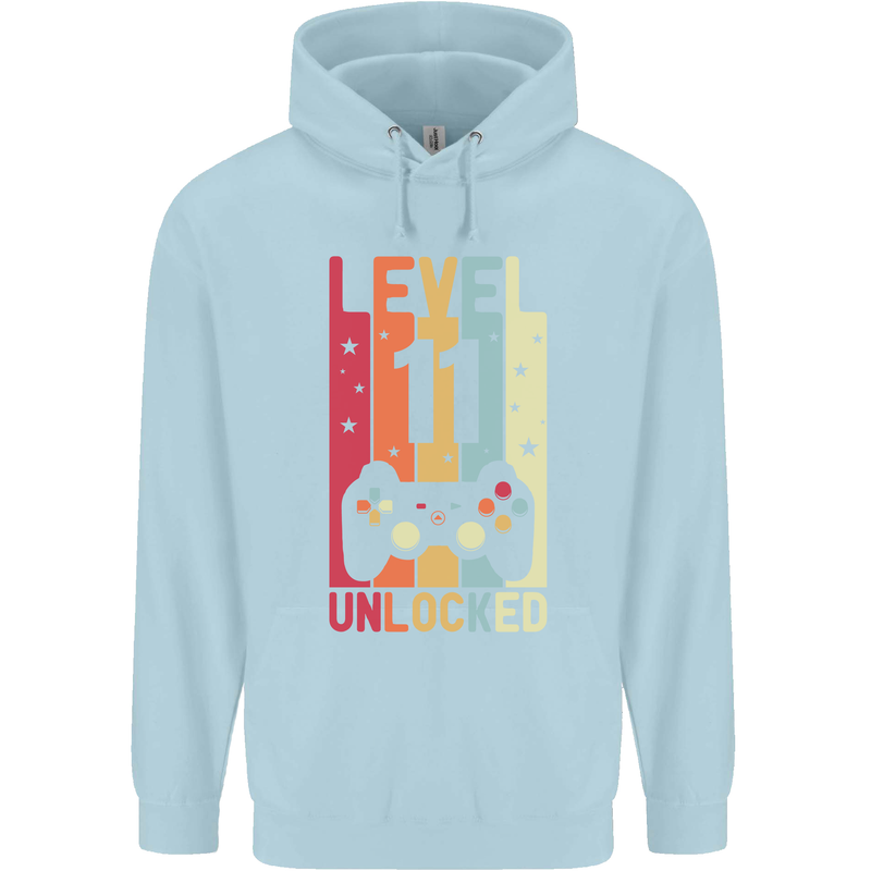 11th Birthday 11 Year Old Level Up Gamming Childrens Kids Hoodie Light Blue
