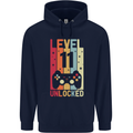 11th Birthday 11 Year Old Level Up Gamming Childrens Kids Hoodie Navy Blue