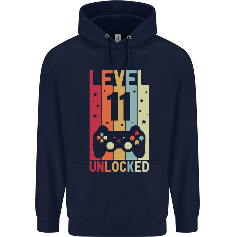 11th Birthday 11 Year Old Level Up Gamming Childrens Kids Hoodie Navy Blue