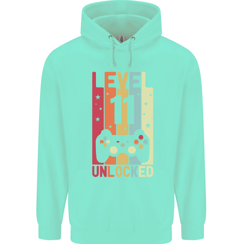 11th Birthday 11 Year Old Level Up Gamming Childrens Kids Hoodie Peppermint
