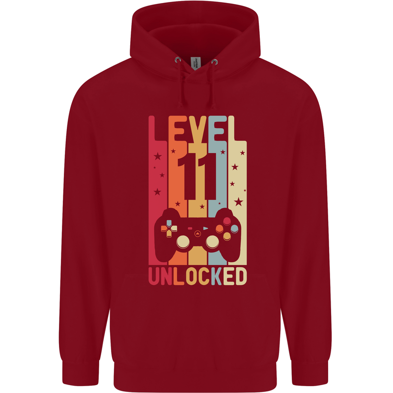 11th Birthday 11 Year Old Level Up Gamming Childrens Kids Hoodie Red