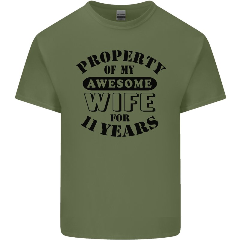 11th Wedding Anniversary 11 Year Funny Wife Mens Cotton T-Shirt Tee Top Military Green