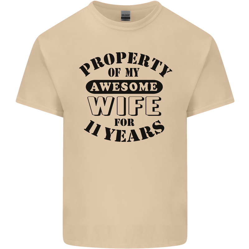 11th Wedding Anniversary 11 Year Funny Wife Mens Cotton T-Shirt Tee Top Sand