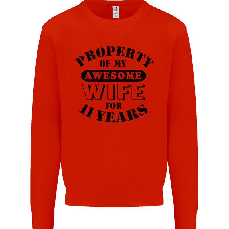 11th Wedding Anniversary 11 Year Funny Wife Mens Sweatshirt Jumper Bright Red