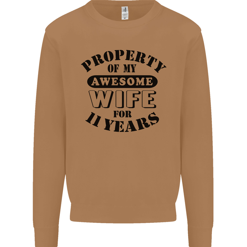 11th Wedding Anniversary 11 Year Funny Wife Mens Sweatshirt Jumper Caramel Latte