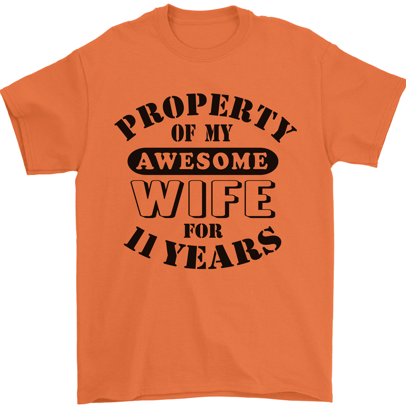11th Wedding Anniversary 11 Year Funny Wife Mens T-Shirt 100% Cotton Orange