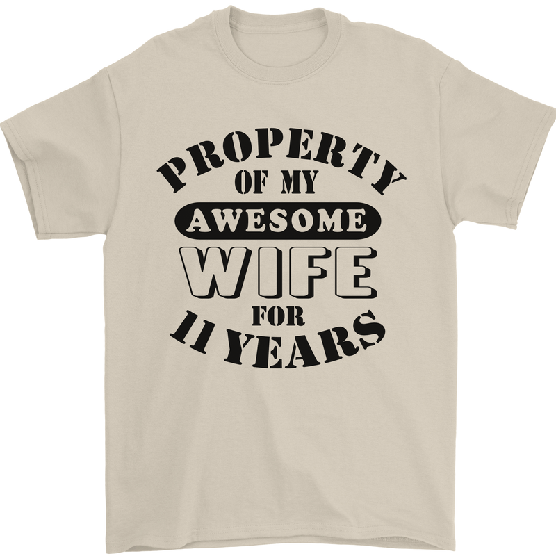 11th Wedding Anniversary 11 Year Funny Wife Mens T-Shirt 100% Cotton Sand