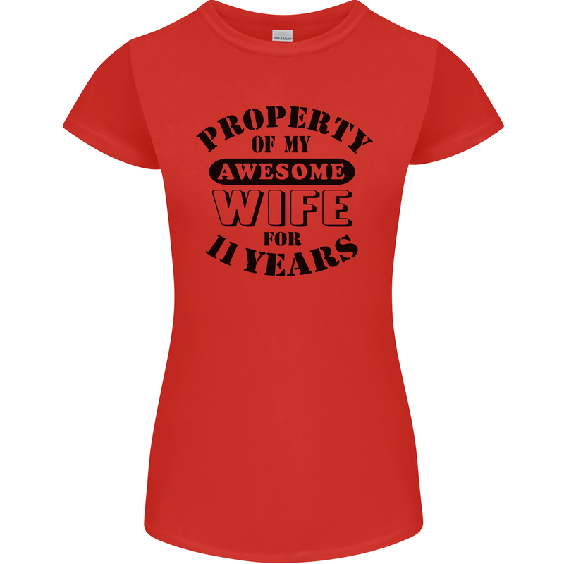 11th Wedding Anniversary 11 Year Funny Wife Womens Petite Cut T-Shirt Red