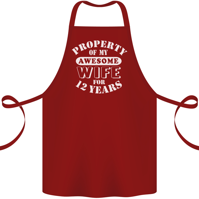 12 Year Wedding Anniversary 12th Funny Wife Cotton Apron 100% Organic Maroon