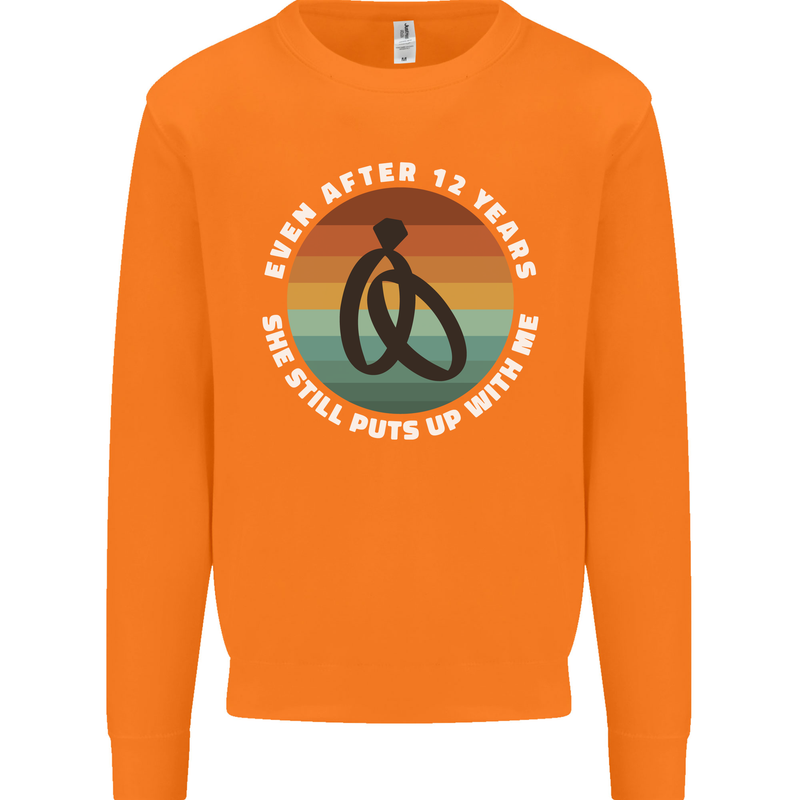 12 Year Wedding Anniversary 12th Marriage Mens Sweatshirt Jumper Orange