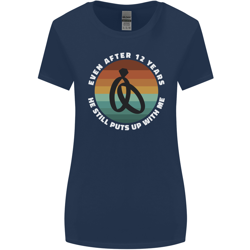 12 Year Wedding Anniversary 12th Marriage Womens Wider Cut T-Shirt Navy Blue