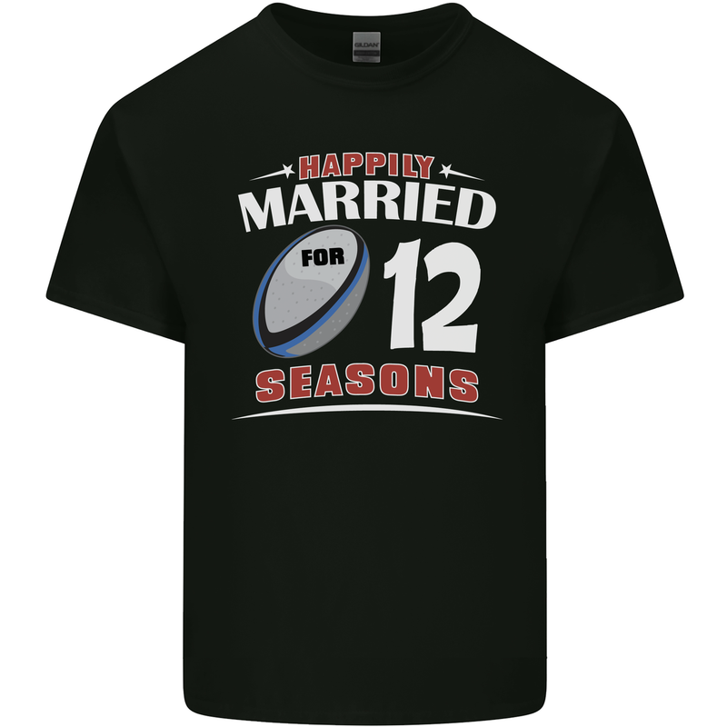 12 Year Wedding Anniversary 12th Rugby Mens Cotton T-Shirt Tee Top Black