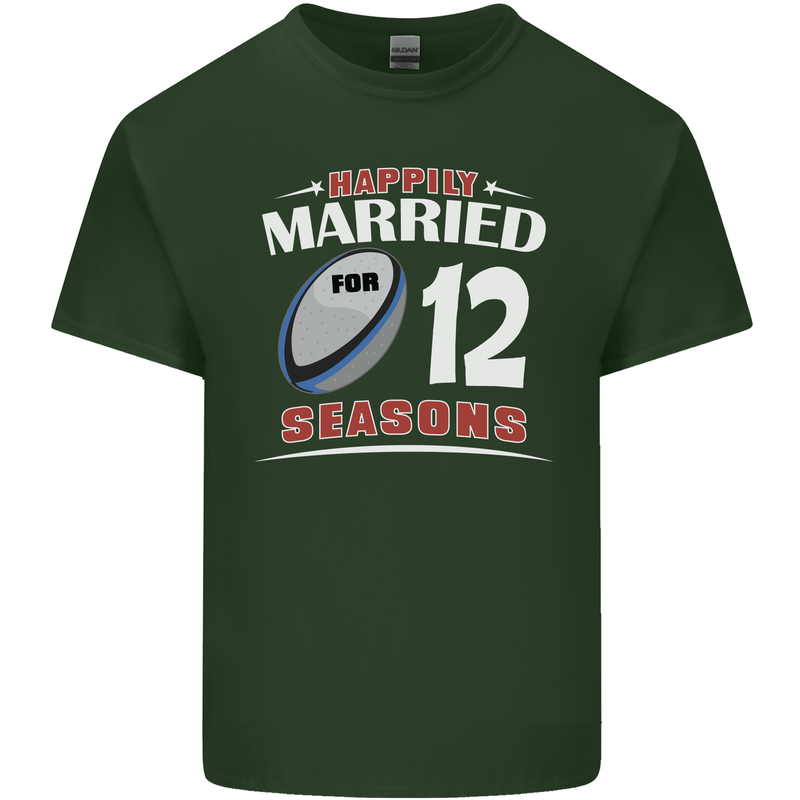 12 Year Wedding Anniversary 12th Rugby Mens Cotton T-Shirt Tee Top Forest Green