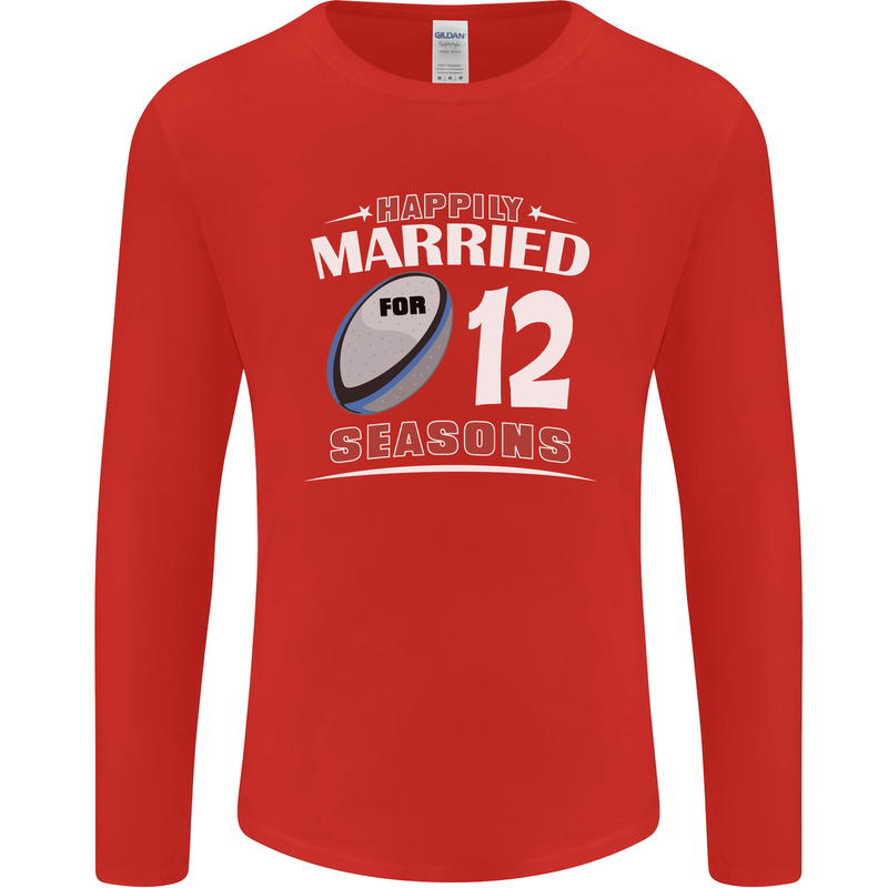 12 Year Wedding Anniversary 12th Rugby Mens Long Sleeve T-Shirt Red